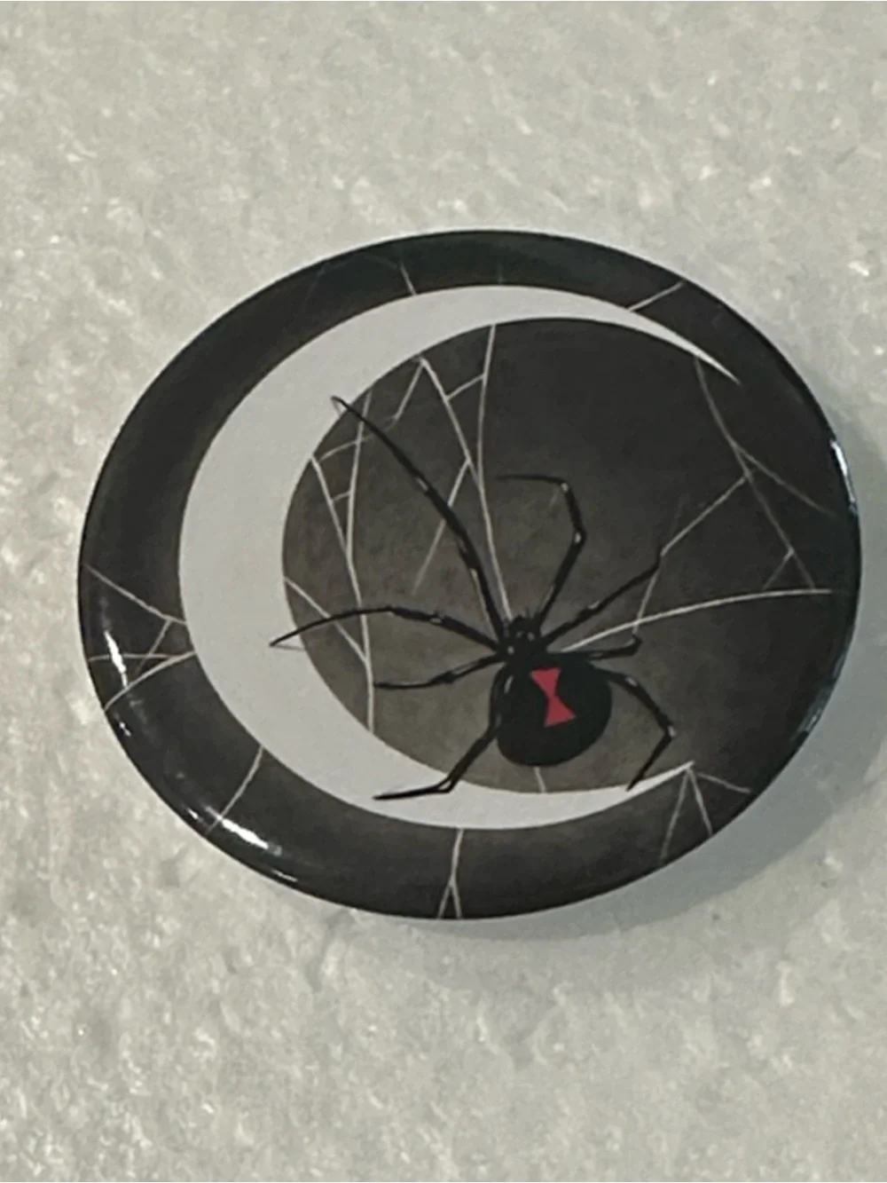 Black Widow Crescent Moon Button Pin- Black and White